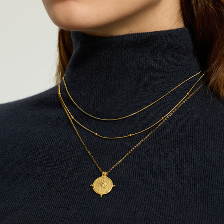 Collier pendentif femme style rétro classique, chaîne soleil, acier inoxydable, étanche et anti-ternissement (1 pièce)