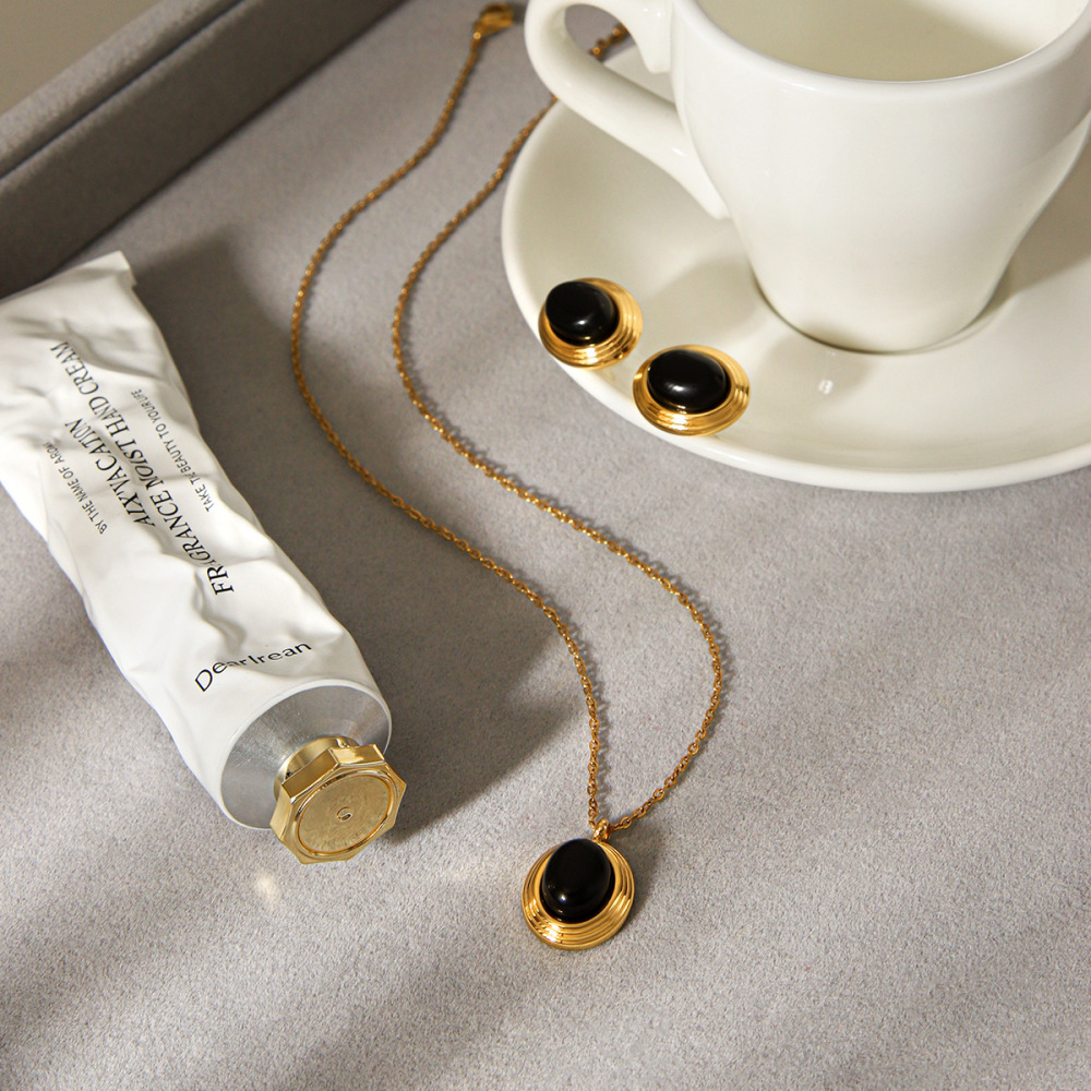 Collier Pendentif Femme En Acier Inoxydable, 1 Pièce, Étanche, Anti-Ternissement Et Pierre Naturelle Image3