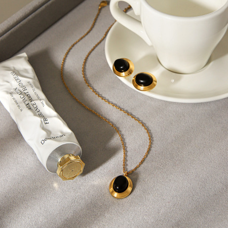 Collier pendentif femme en acier inoxydable, 1 pièce, étanche, anti-ternissement et pierre naturelle 2