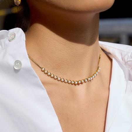 Bracelet de perles pour femme, 1 pièce, en acier inoxydable imperméable, couleur or.