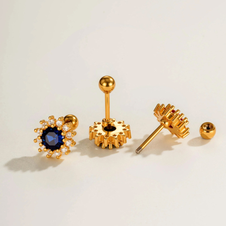 Boucles d'oreilles piercing pour femme, exquises, annulaires, couleur cuivre doré, ornées de zircon. 2