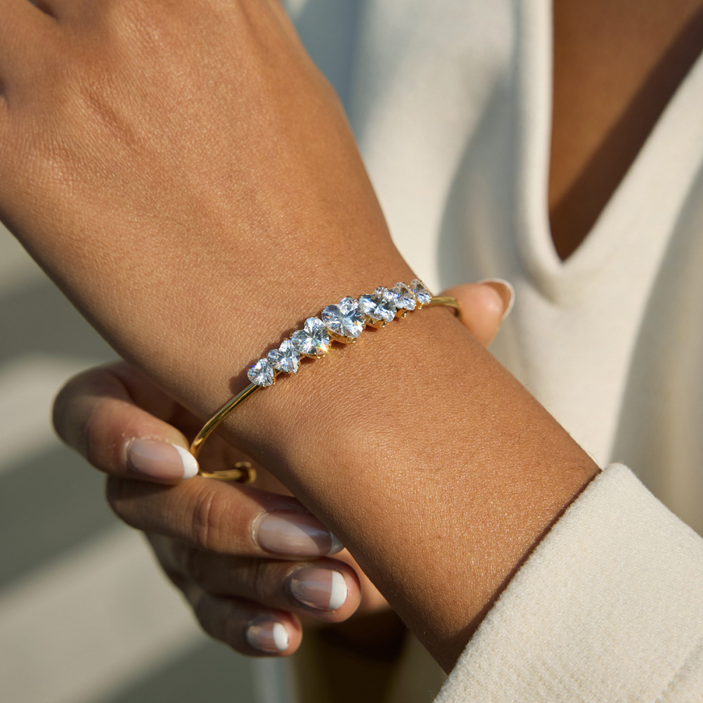 Bracelet Manchette Pour Femme En Acier Inoxydable Doré, Orné De Zircon Circulaire Et Étanche. Image3