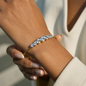 Bracelet Manchette Pour Femme En Acier Inoxydable Doré, Orné De Zircon Circulaire Et Étanche. h5 Image3