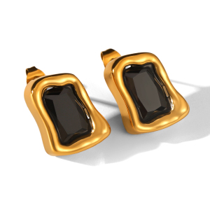 Boucles D'Oreilles Puces Pour Femmes, Luxueuses, Rectangulaires, En Acier Inoxydable, Imperméables Et Anti-Ternissement, Couleur Or, Ornées De Zircon. h5