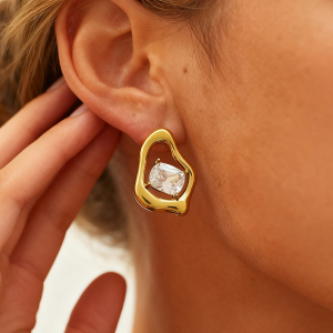 1 Paire De Boucles D'Oreilles Pendantes Élégantes Pour Femme, En Acier Inoxydable Imperméable, De Forme Irrégulière Et De Couleur Dorée. h5 Image6