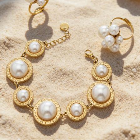 Magnifiques bracelets à breloques ronds en acier inoxydable doré, étanches et anti-ternissement 2