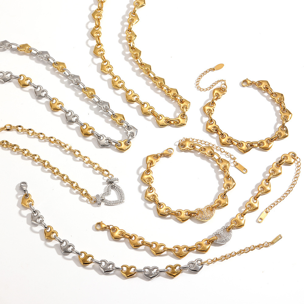 Ensembles De Bijoux Pour Femmes En Acier Inoxydable Doré, Imperméables, En Forme De Cœur Et Ornés De Strass. h5Image3