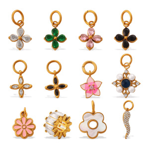Pendentif Diy En Acier Inoxydable Doré, Étanche, Orné De Strass, En Forme De Fleur (1 Pièce). h5 Image4