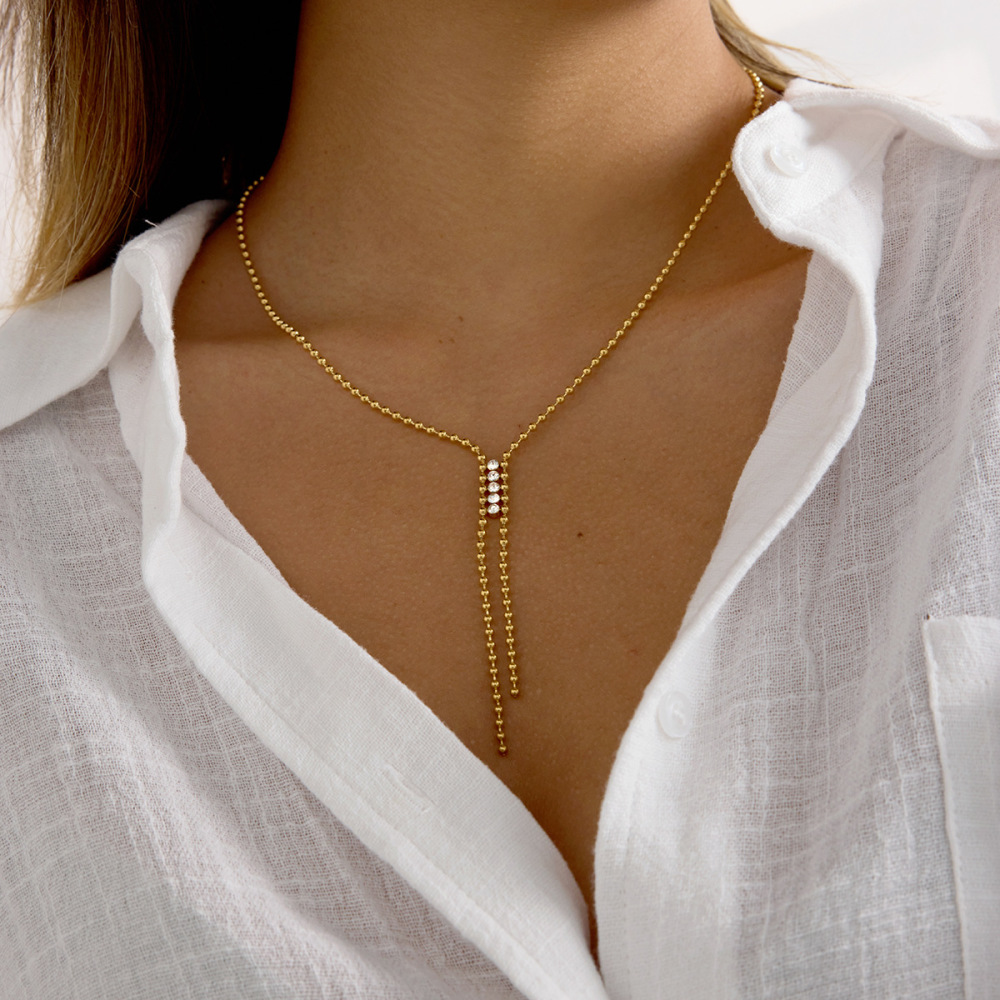 Collier À Maillons Pour Femme, En Acier Inoxydable Doré, Imperméable, Orné D'Un Pompon Exquis (1 Pièce) Image5