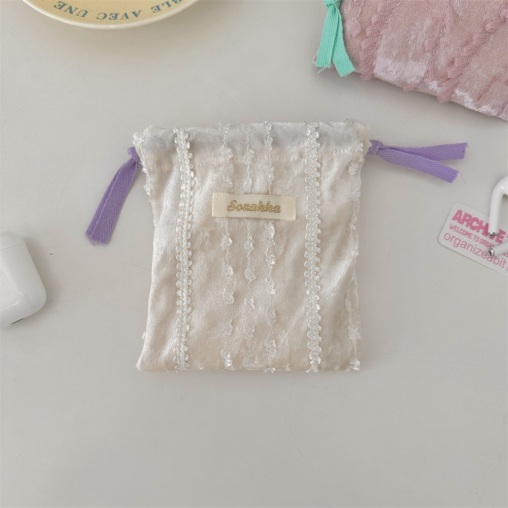 Sac De Rangement Romantique En Velours À Cordon De Serrage Et Dentelle 