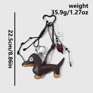Porte-Clés En Cuir En Forme De Cœur Représentant Un Adorable Teckel h5 Image2