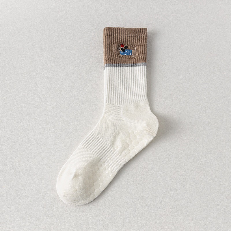 Chaussettes De Sport Et De Yoga Mi-Mollet En Pur Coton Avec Un Adorable Teckel De Dessin Animé
