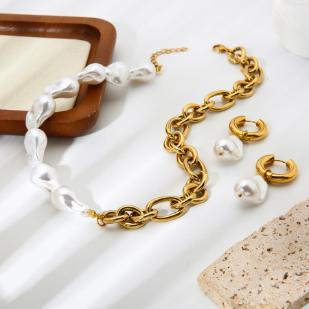 Ensembles de bijoux pour femmes en acier inoxydable doré, imperméables et anti-ternissement, avec chaîne luxueuse. 2