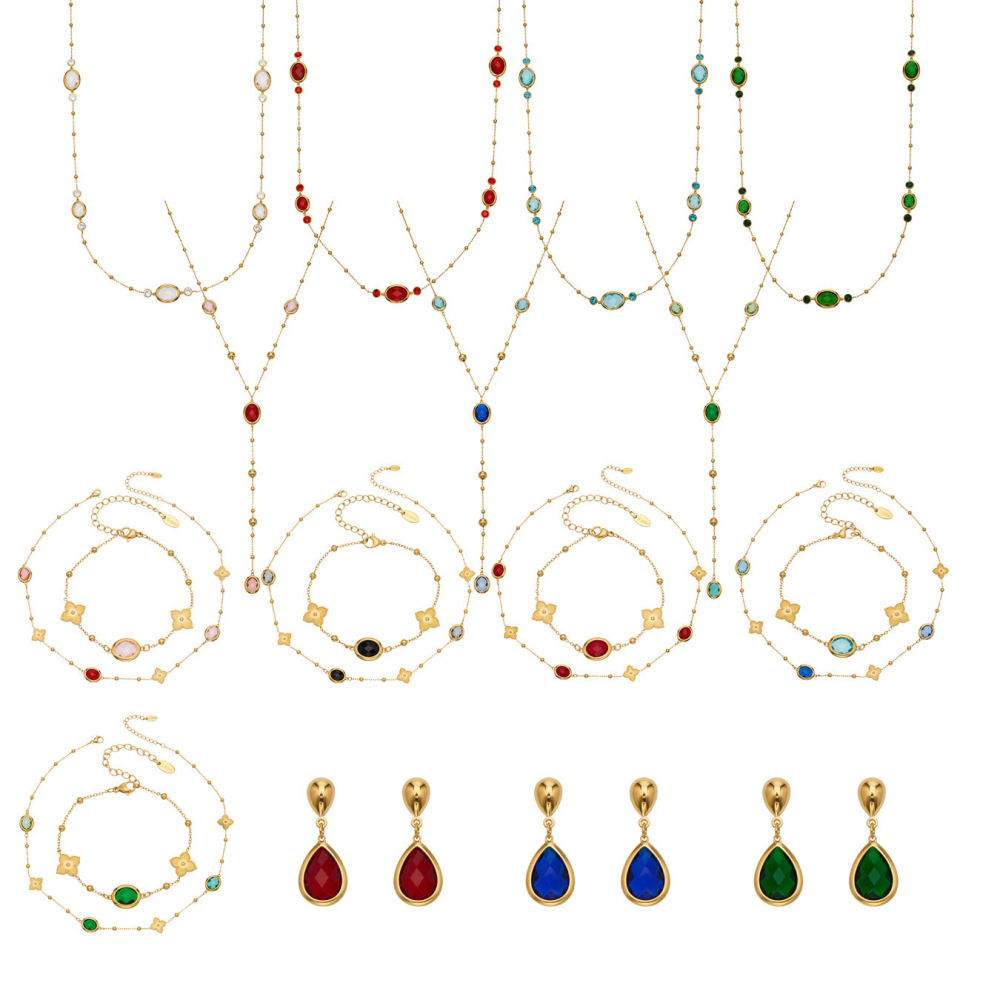 Collier Pendentif Femme En Verre Rond Coloré, Acier Inoxydable Étanche, Couleur Or (1 Pièce) h5Image6