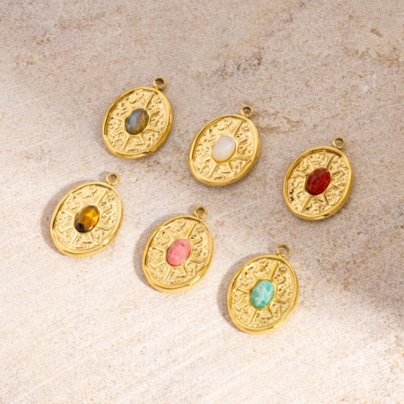 Pendentifs pour femmes en acier inoxydable doré, imperméables et anti-ternissement, motif cercle soleil vintage