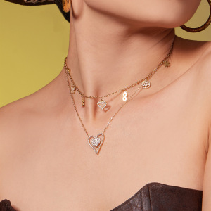 Collier Pendentif Femme En Forme De Cœur, En Acier Inoxydable Étanche, Couleur Or, Avec Zircon (1 Pièce) h5 Image3