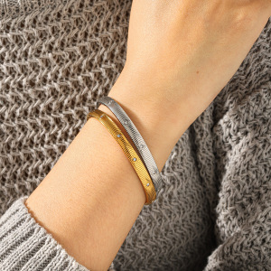 Bracelet En Acier Inoxydable Massif, Étanche, Couleur Or Et Zircon. h5 Image5