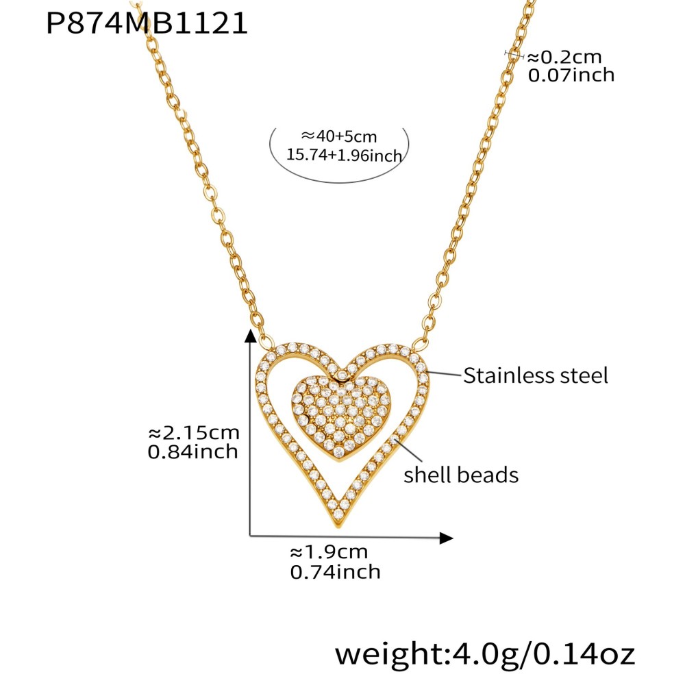 Collier Pendentif Femme En Forme De Cœur, En Acier Inoxydable Étanche, Couleur Or, Avec Zircon (1 Pièce)