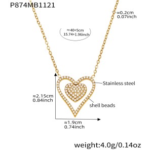 Collier Pendentif Femme En Forme De Cœur, En Acier Inoxydable Étanche, Couleur Or, Avec Zircon (1 Pièce) h5