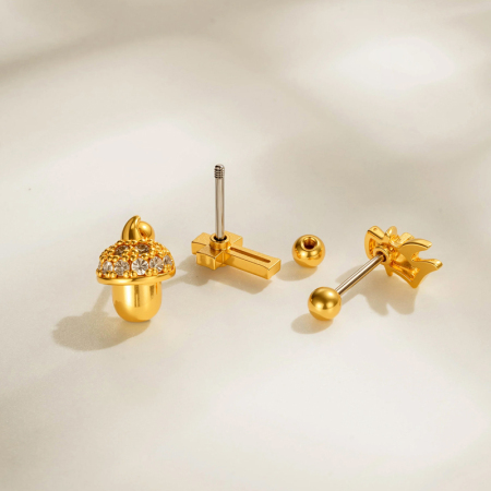 Boucles d'oreilles piercing femme Simple Star en cuivre doré avec zircon 2