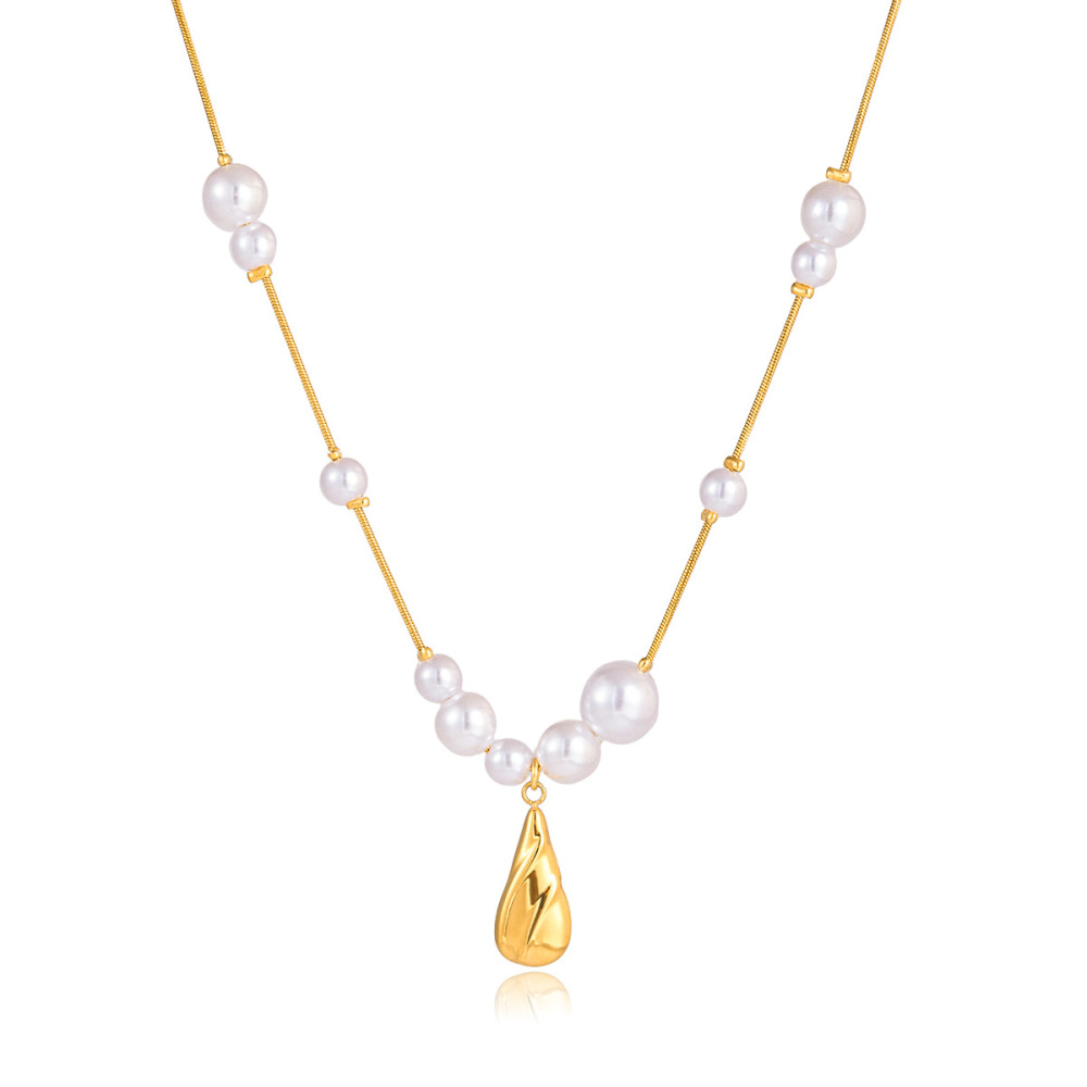 Magnifique Collier Pendentif Goutte En Acier Inoxydable Étanche Couleur Or Pour Femme 