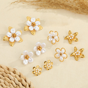 Boucles D'Oreilles Puces Pour Femmes, Luxueuses, En Acier Inoxydable Doré, Imperméables Et Anti-Ternissement, Avec Motif Floral Ajouré En Forme De Feuille. h5 Image2