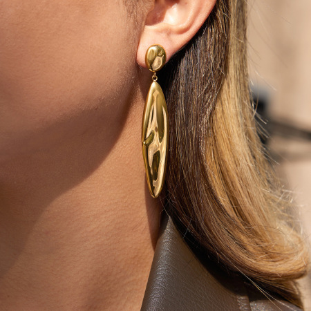 Boucles d'oreilles pendantes ovales en acier inoxydable doré, étanches, pour femme (1 paire).