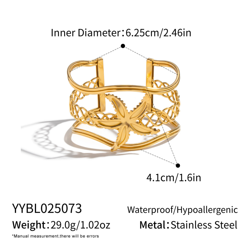Bracelet Manchette En Acier Inoxydable Doré, Étanche, Orné D'Un Motif Floral Entrelacé (1 Pièce).