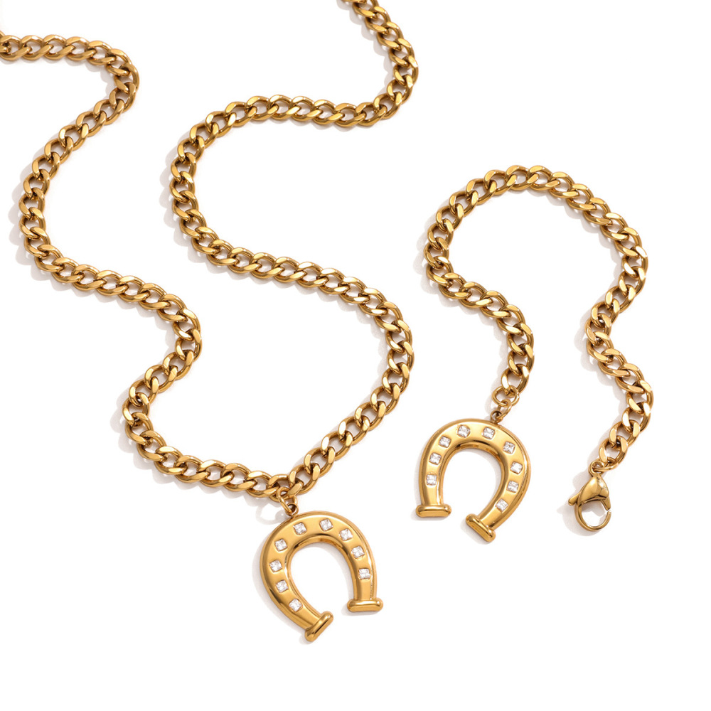 Ensembles De Bijoux Modernes Pour Femmes En Acier Inoxydable En Forme De Fer À Cheval, Étanches Et De Couleur Or h5Image6