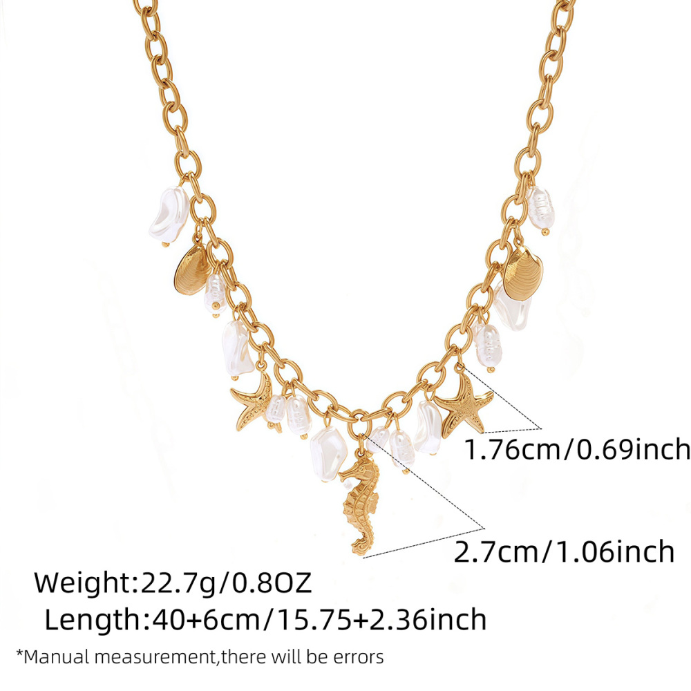 Ensembles De Colliers Pour Femmes En Acier Inoxydable Couleur Or, Étanches Et Anti-Ternissement, De La Série Marine Image2