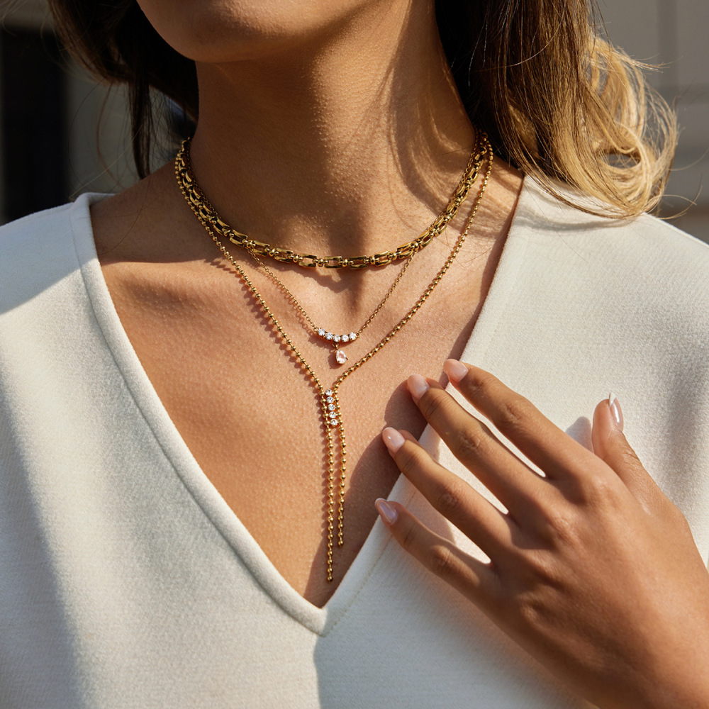 Colliers À Maillons Minimalistes Pour Femmes, En Acier Inoxydable, Imperméables Et Anti-Ternissement, Couleur Or Image5