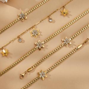 Colliers Pendentifs Pour Femmes En Acier Inoxydable Doré, Imperméables Et Anti-Ternissement, Ornés De Zircon, Motif Fleur Brillante h5 Image3