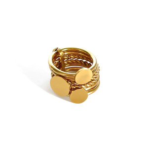 Bague Imposante Ronde De Forme Irrégulière En Acier Inoxydable, Étanche, Couleur Or. h5