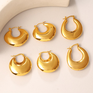 Boucles D'Oreilles Créoles Modernes Pour Femmes, En Acier Inoxydable Doré, Imperméables Et Anti-Ternissement h5 Image3