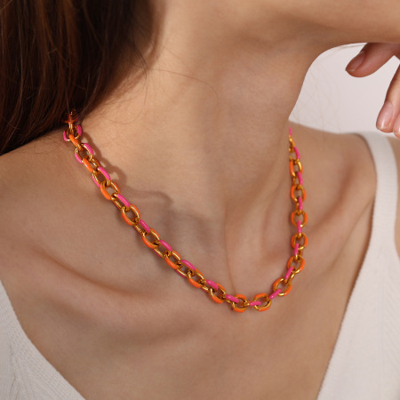 Colliers à maillons pour femmes en acier inoxydable bicolore doré, imperméables et anti-ternissement 2