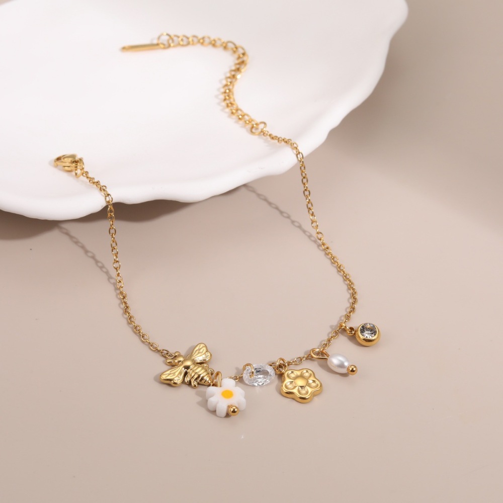 Collier Chaîne Femme En Acier Inoxydable, Motif Floral De Vacances, Étanche Et Anti-Ternissement, Couleur Or Image3