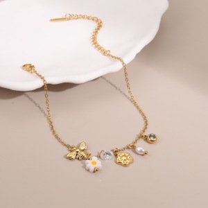 Collier Chaîne Femme En Acier Inoxydable, Motif Floral De Vacances, Étanche Et Anti-Ternissement, Couleur Or h5 Image3