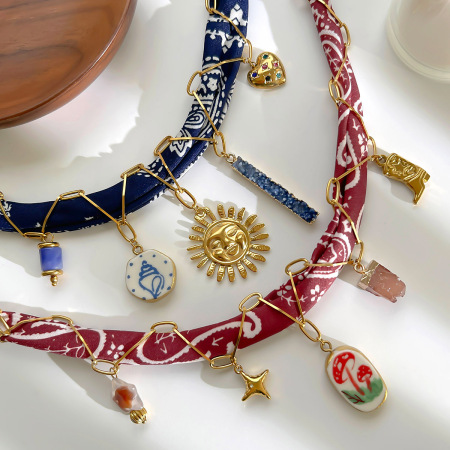 Collier pendentif soleil et étoile en acier inoxydable couleur or (1 pièce)