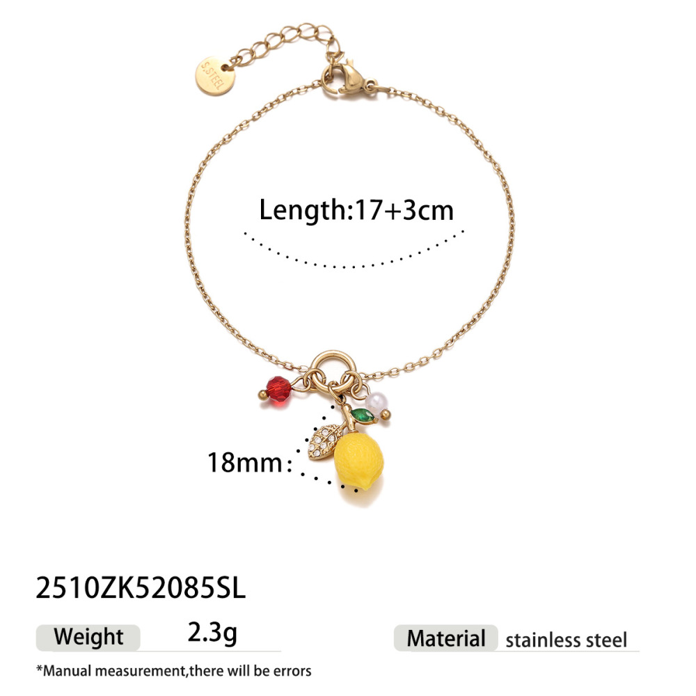 Ensemble De Colliers Pour Femmes En Acier Inoxydable Doré, Orné De Zircon Et D'Un Motif Citron Vif (1 Pièce).