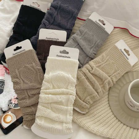 1 Paire De Chaussettes Hautes Unies Et Mignonnes En Maille, Amples.
