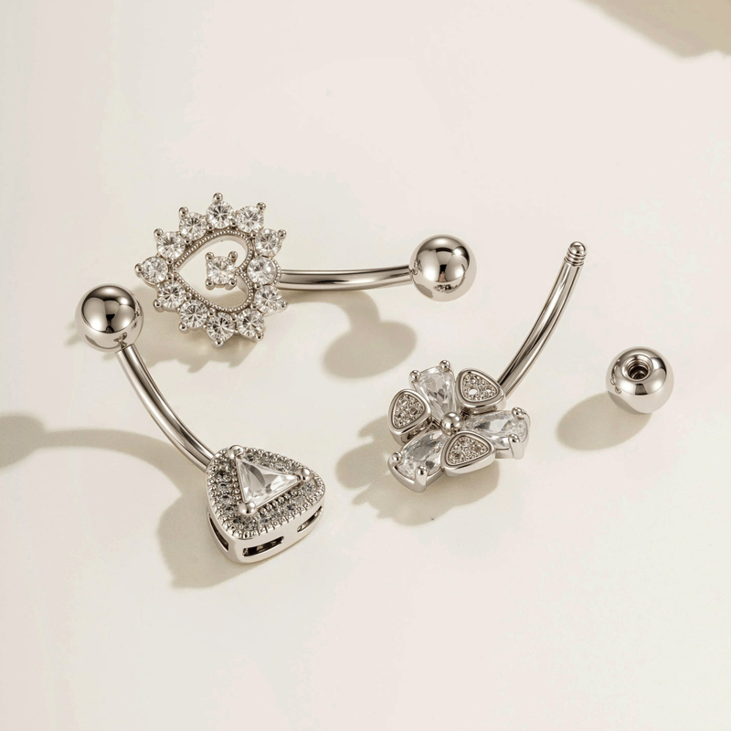 Piercing Nombril Délicat En Forme De Cœur, Triangle Et Papillon, En Cuivre, Avec Zircon Imperméable Et Anti-Ternissement Image3