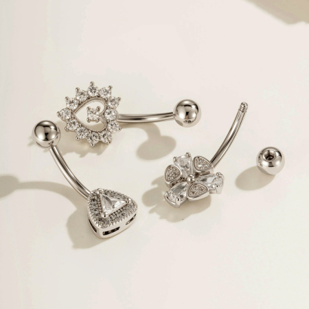 Piercing nombril délicat en forme de cœur, triangle et papillon, en cuivre, avec zircon imperméable et anti-ternissement 2