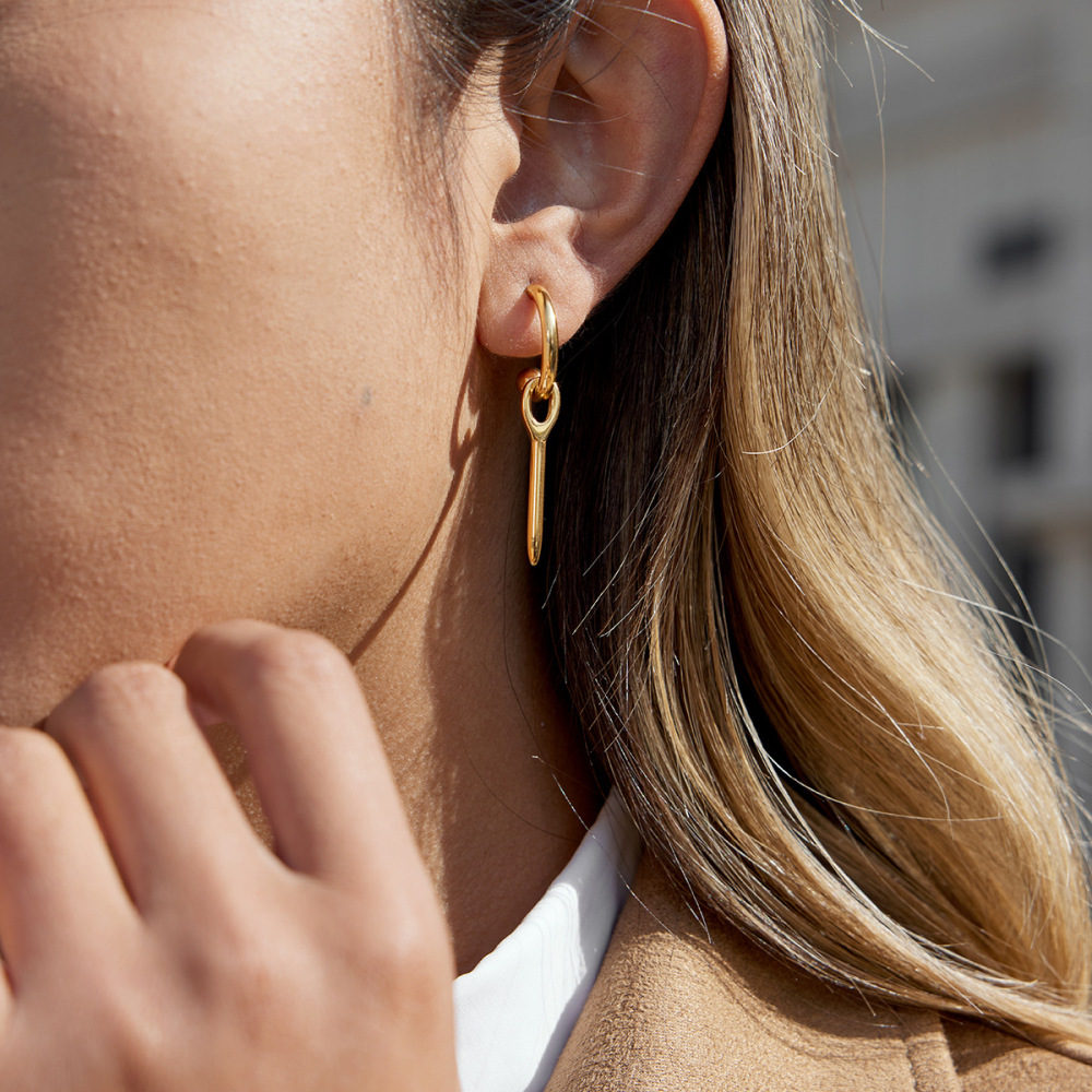 Boucles D'Oreilles Pendantes Pour Femmes Designable Button&Needle En Acier Inoxydable Étanche Couleur Or Image5