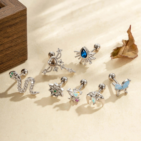 Boucles d'oreilles piercing pour femme, motif serpent orné, couleur cuivre doré, imperméables et anti-ternissement, serties de zircon. 2