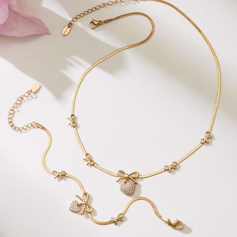Magnifiques Ensembles De Bijoux Pour Femmes En Acier Inoxydable, Couleur Or, Avec Cœur En Zircon Et Protection Anti-Ternissement. h5Image4
