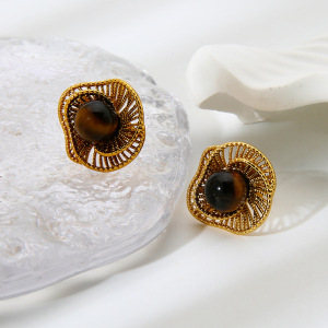 1 Paire De Boucles D'Oreilles Puces Rétro En Forme De Cœur Ajouré, En Acier Inoxydable Étanche. h5 Image4