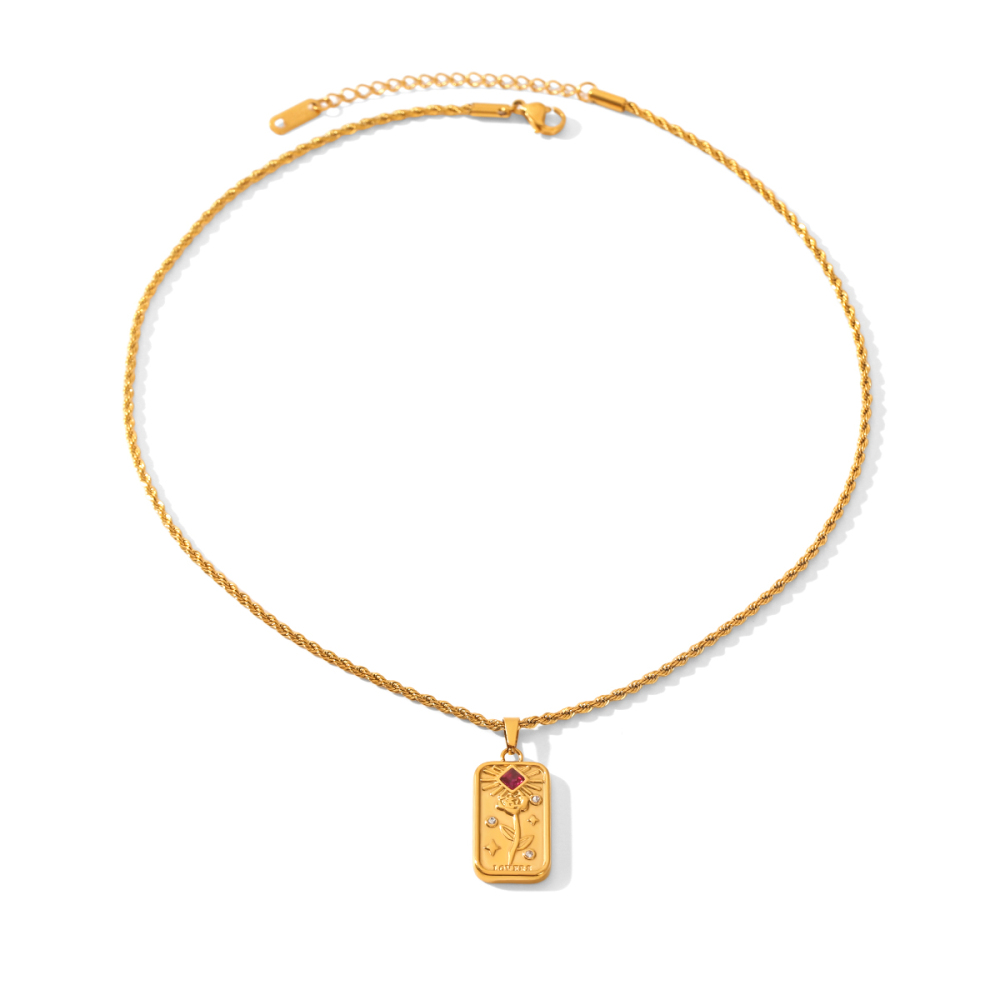 Collier Pendentif Tarot En Acier Inoxydable Étanche Couleur Or Et Zircon