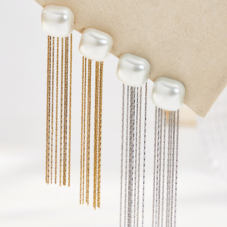 Boucles d'oreilles pendantes élégantes à pompon en acier inoxydable, imperméables et anti-ternissement, couleur or, pour femmes 2