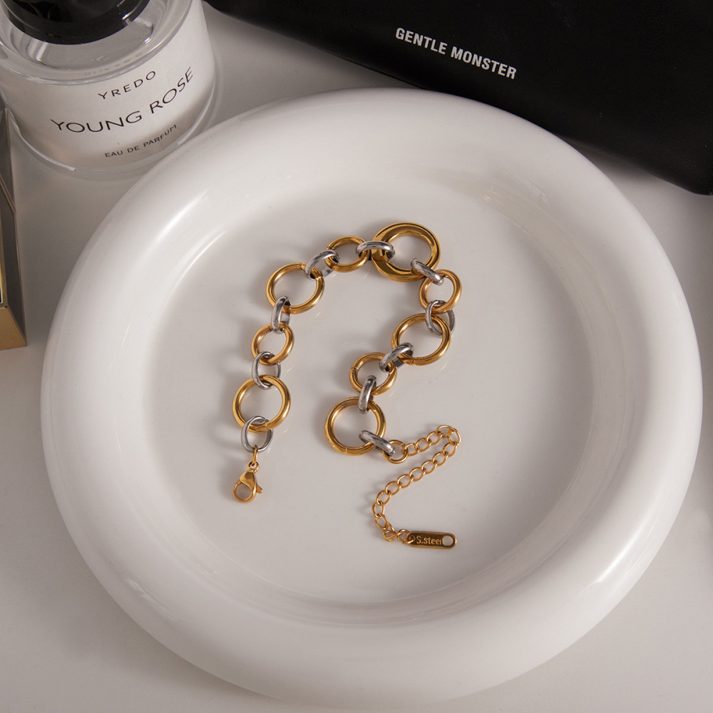 Bracelets À Breloques Pour Femmes, Robustes, En Acier Inoxydable, Couleurs Or Et Argent Mélangées, Étanches Et Anti-Ternissement Image4