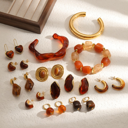 Ensembles de bijoux pour femmes en acier inoxydable de forme irrégulière, étanches et de couleur or, de la série rétro
